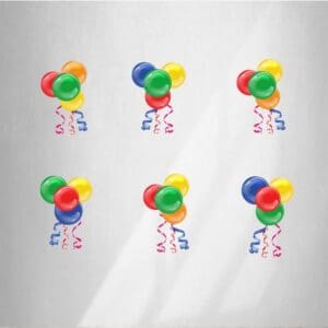 6 bunches of air-filled balloons clusters with ribbon to tie.