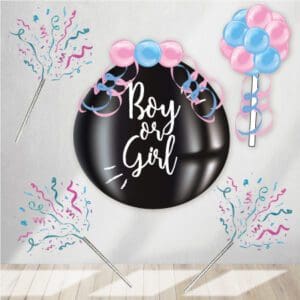 Gender Reveal package with confetti cannons and balloon pop with confetti
