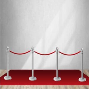 Our stanchions are a popular add-on for any of our backdrops! Includes 4 Silver Poles, three red velvet ropes, and a red carpet.