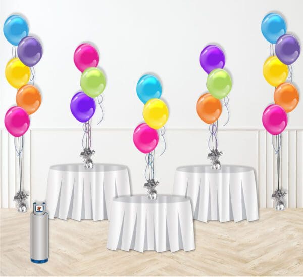 Our helium tank with balloons package is the PERFECT option for completing your room decor!  Make clusters of three or five for perfect centerpieces that add height to your tables while filling the room!