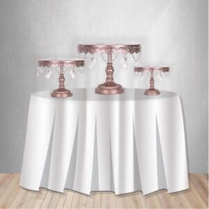 Our Rose Gold Cake Stands are beautiful to display a cake, cupcakes, centerpieces, flowers, etc. It also comes in gold and silver.