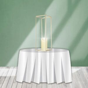 Gold Centerpiece Riser with Flameless Candle Rental. This cute centerpiece is perfect for any venue. Most venues don't allow real candles.... this is your solution to get the perfect glowing look without the worry.