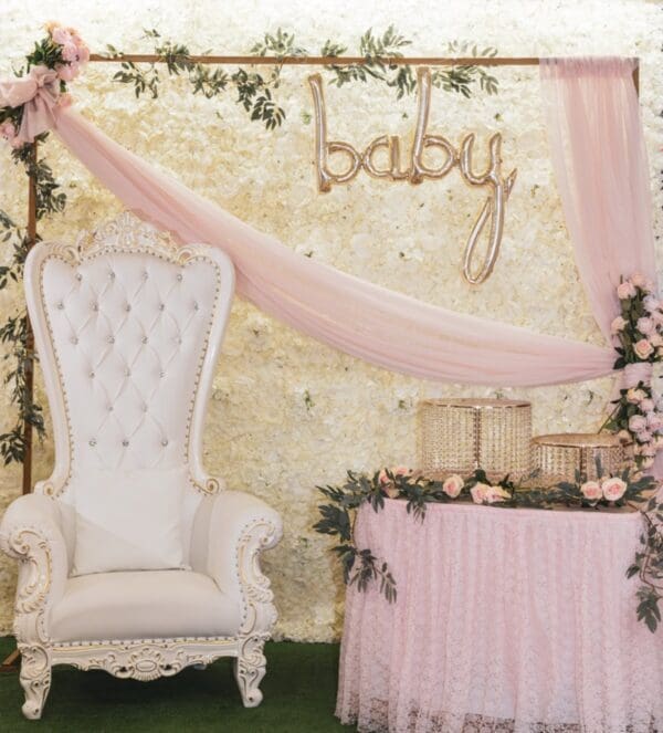 new floral wall with gold square frame baby shower-1-2