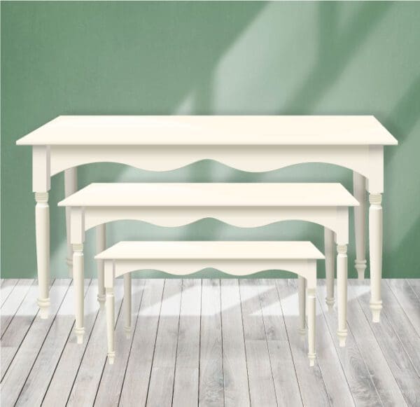 Our beautiful custom-made white nesting tables are the perfect addition to your decor! Perfect as a cake & candy table or for gifts.