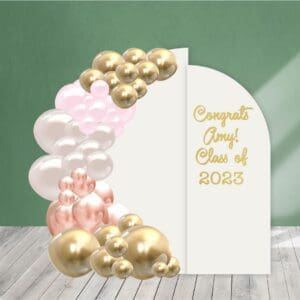 Graduation Decor Package 9 Chiara Backdrop or paneled wall with your personalized message and, organic balloons in your choice of colors.